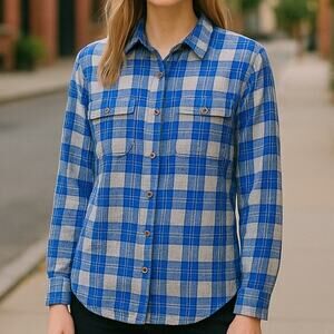 DULUTH TRADING COMPANY Blue & Gray Flannel Shirt ~ Men's Top Size MEDIUM